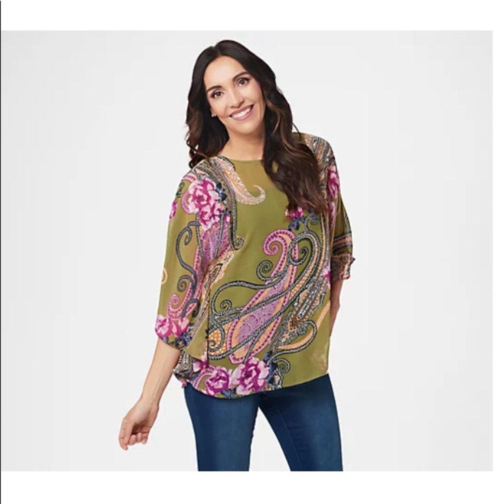 Bob Mackie boat neck printed caftan/tank set